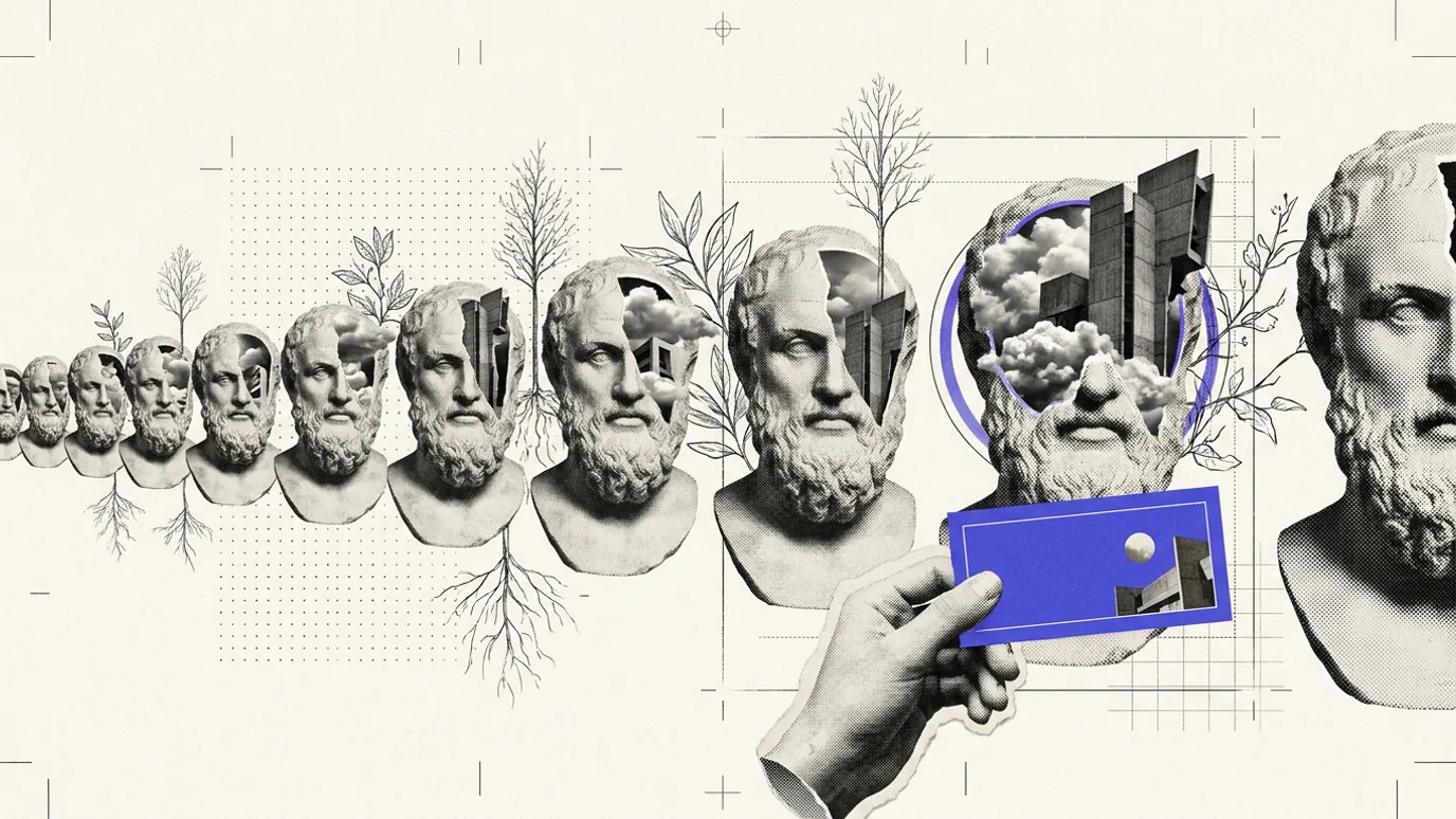 A long row of plaster busts, and a plaster hand offering one blue-violet ticket to just one of them
