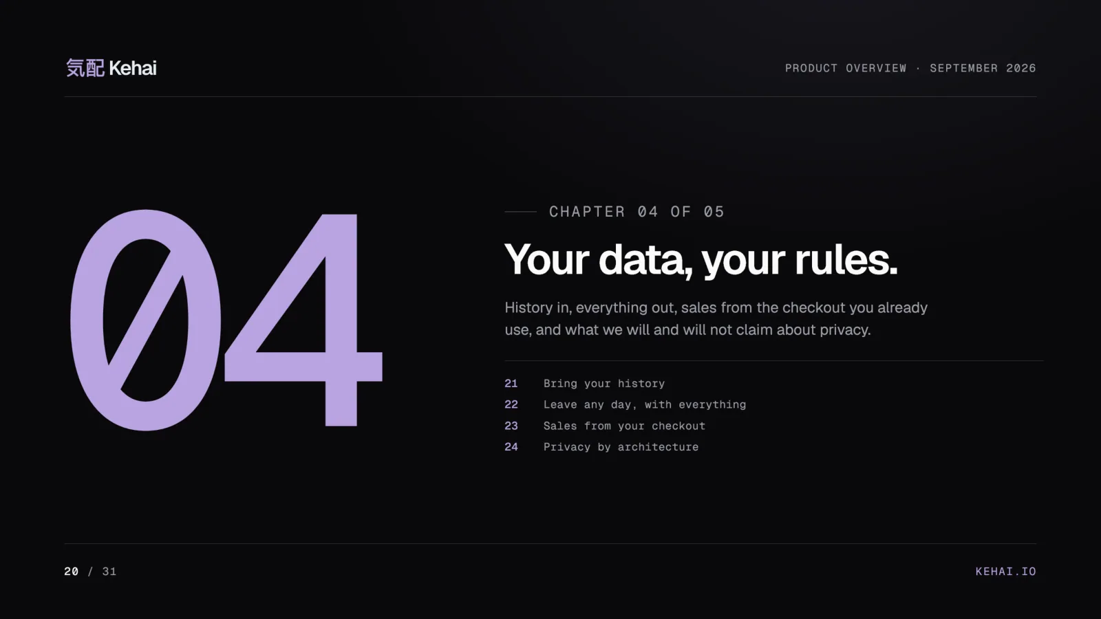 Deck page 20: a large purple 04 opening the chapter Your data, your rules