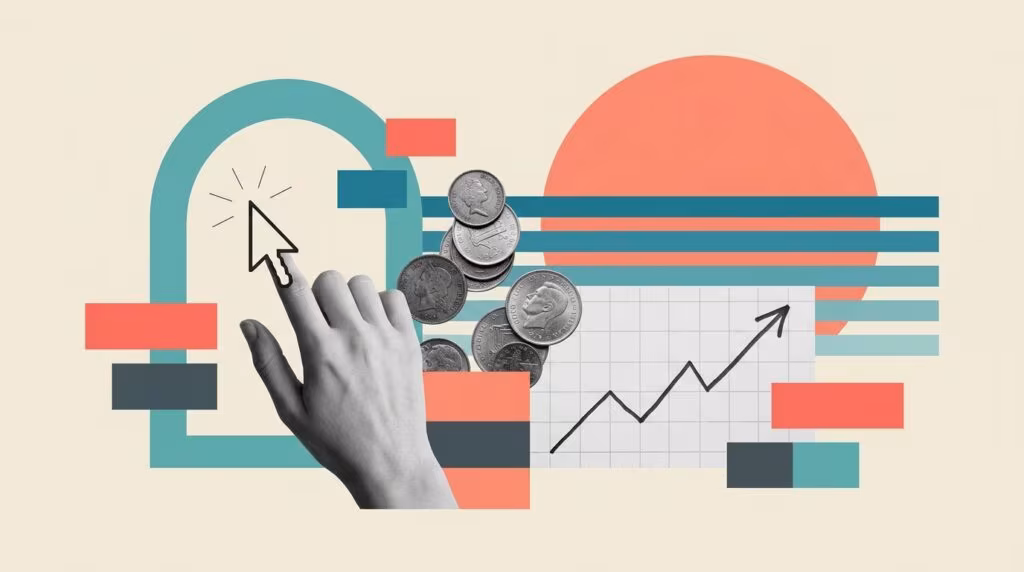 Illustration: abstract AI processing code, flowchart of AI agent using a tool, Google Ads logo and markdown logo combined - g